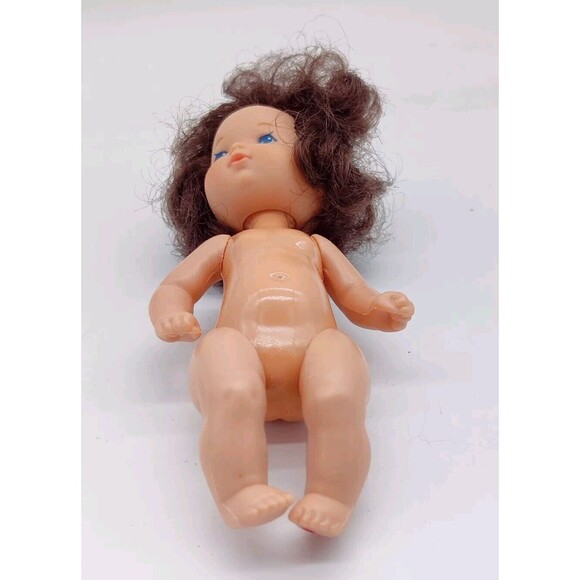 Vintage 1976 Vintage Heart Family Baby Toddler Doll? Mattel Brown Wavy Hair 4.5" - Picture 3 of 15